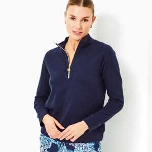 NWT Lilly Pulitzer Ashlee Half-Zip Pullover in True Navy, size L.